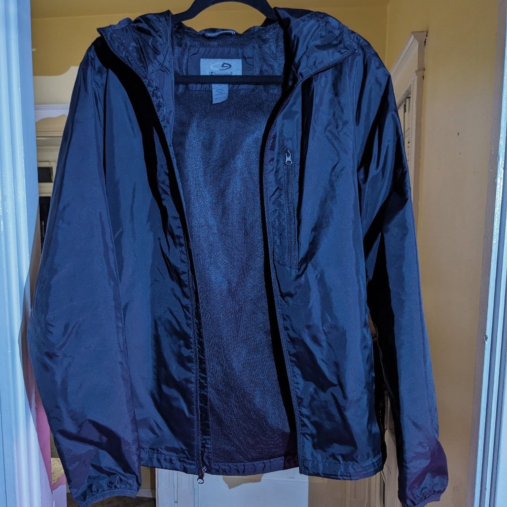 Champion men's small black lightweight water resistant hooded zip up rain jacket